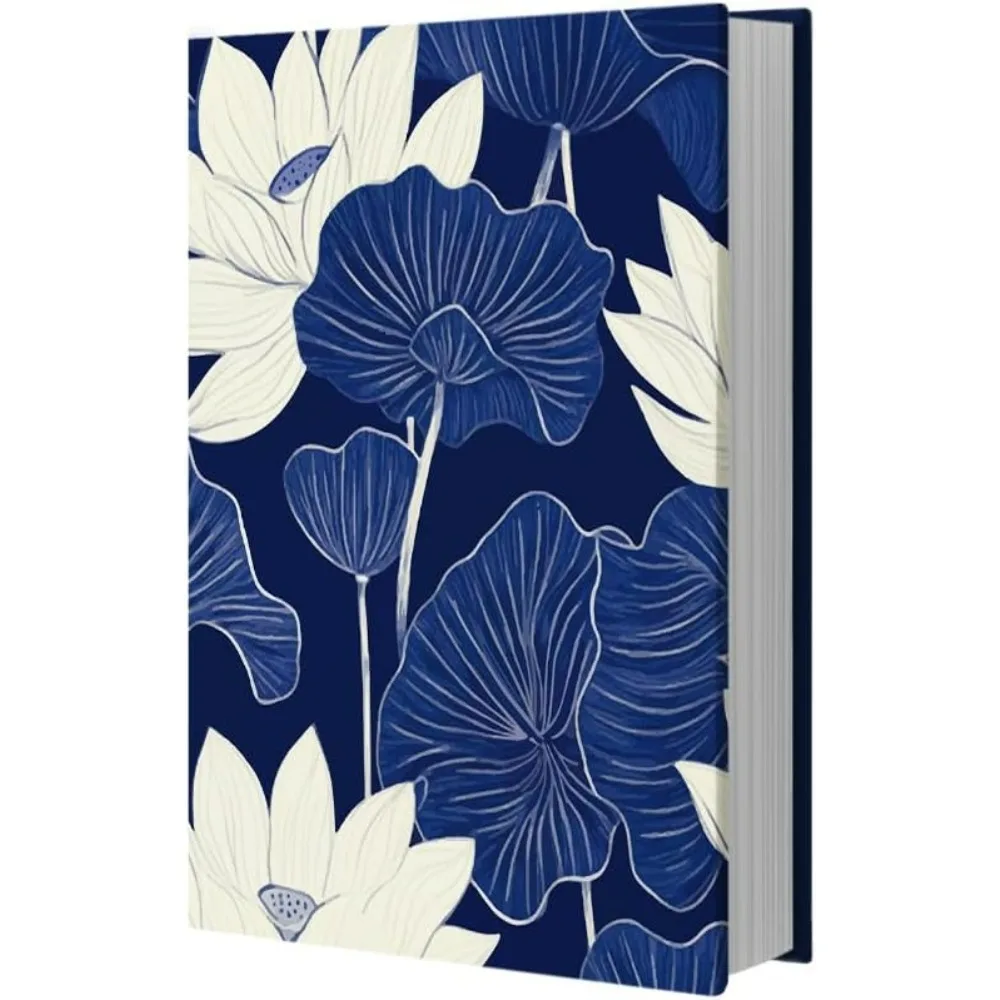 

Flower Book Cover Blue Lotus Cover Stretchable Jumbo Fabric Covers Washable Reusable Book Protector for Hardcover