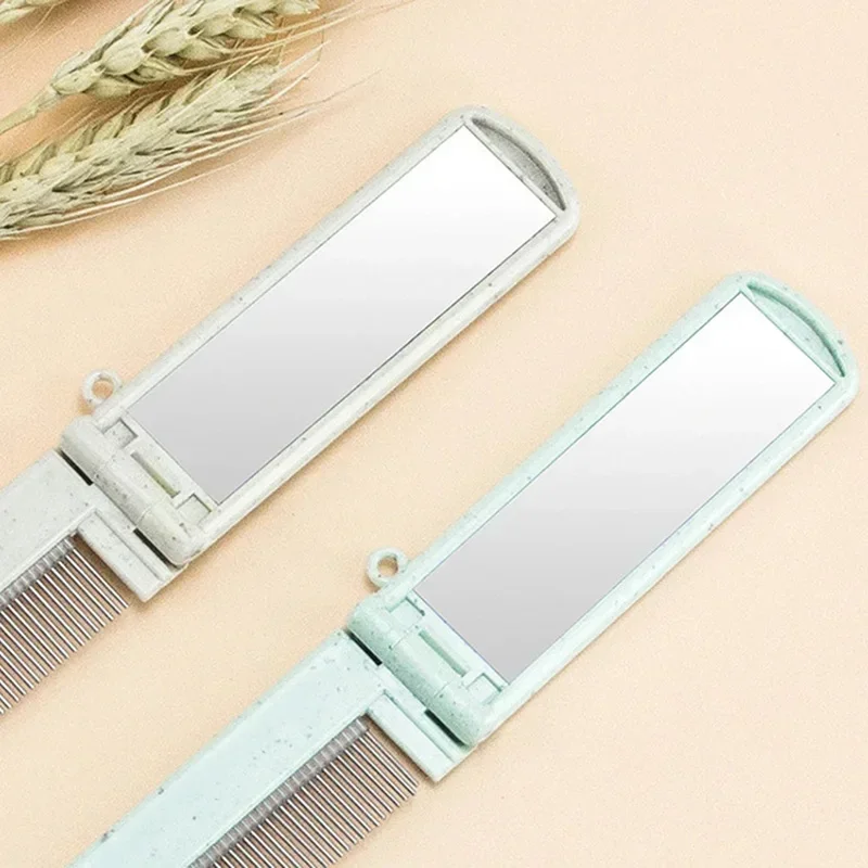 1pc dos desenhos animados portátil dobrável pente com espelho, mini bonito cabeleireiro diy estilo pentes de cabelo massagem anti-estática pente dobrável