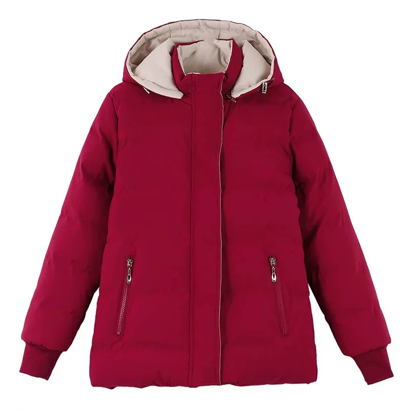 Abrigos cálidos de invierno para mujer, chaqueta acolchada corta con capucha y forro polar, Parkas gruesas y cálidas, ropa de gran tamaño, prendas de vestir holgadas para nieve para mujer