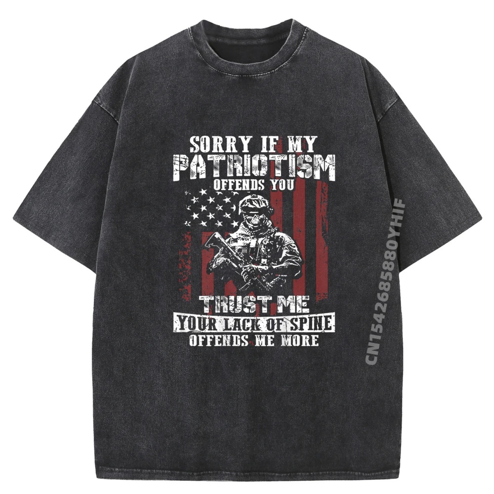 

Graphic Tees Sorry If My Patriotism Offends Printed T-shirts For Men Casual Retro Washed T Shirts Loose