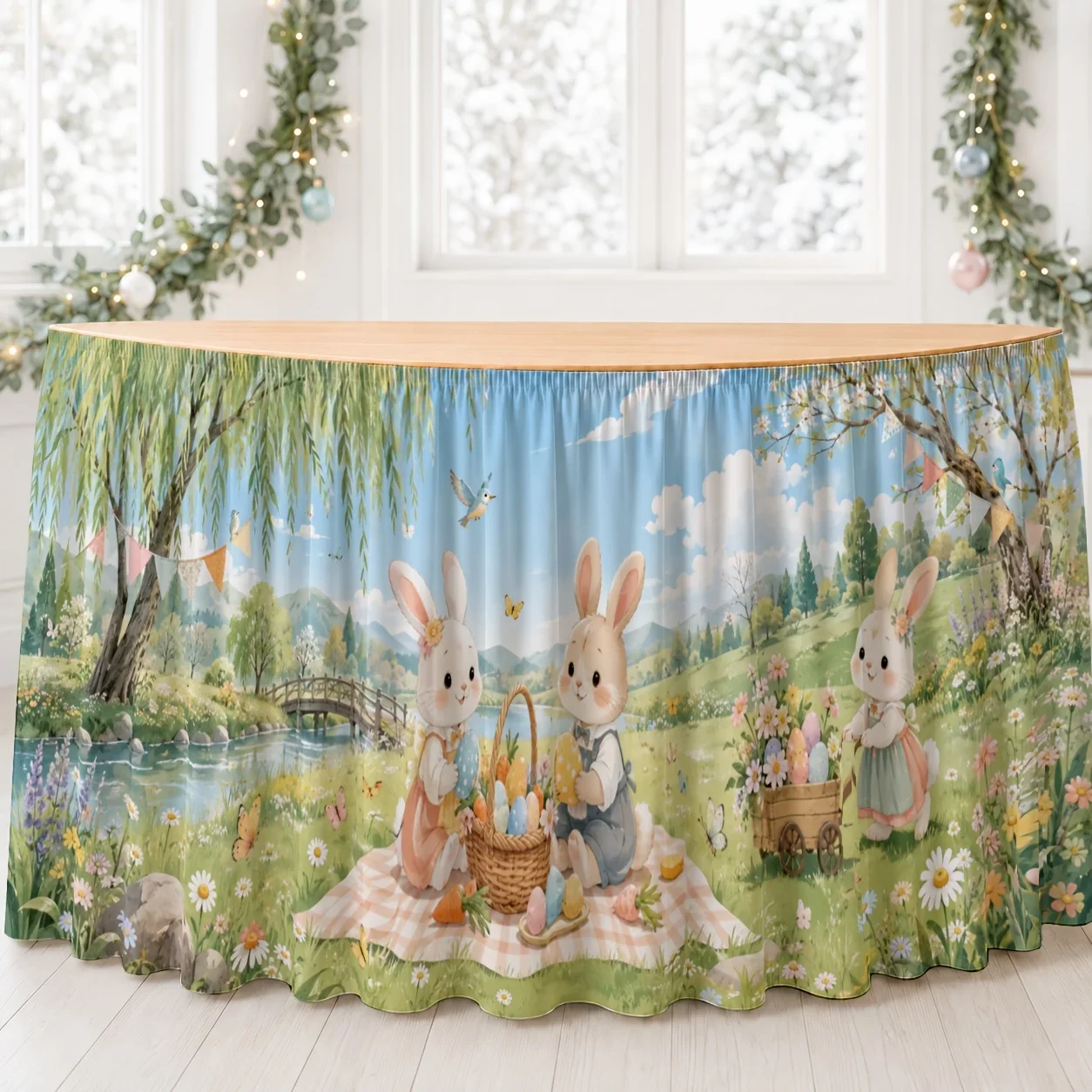 Spring outdoor dining dress - polyester, pastel colors, soft texture, imaginative and dreamy, rural stylexzj