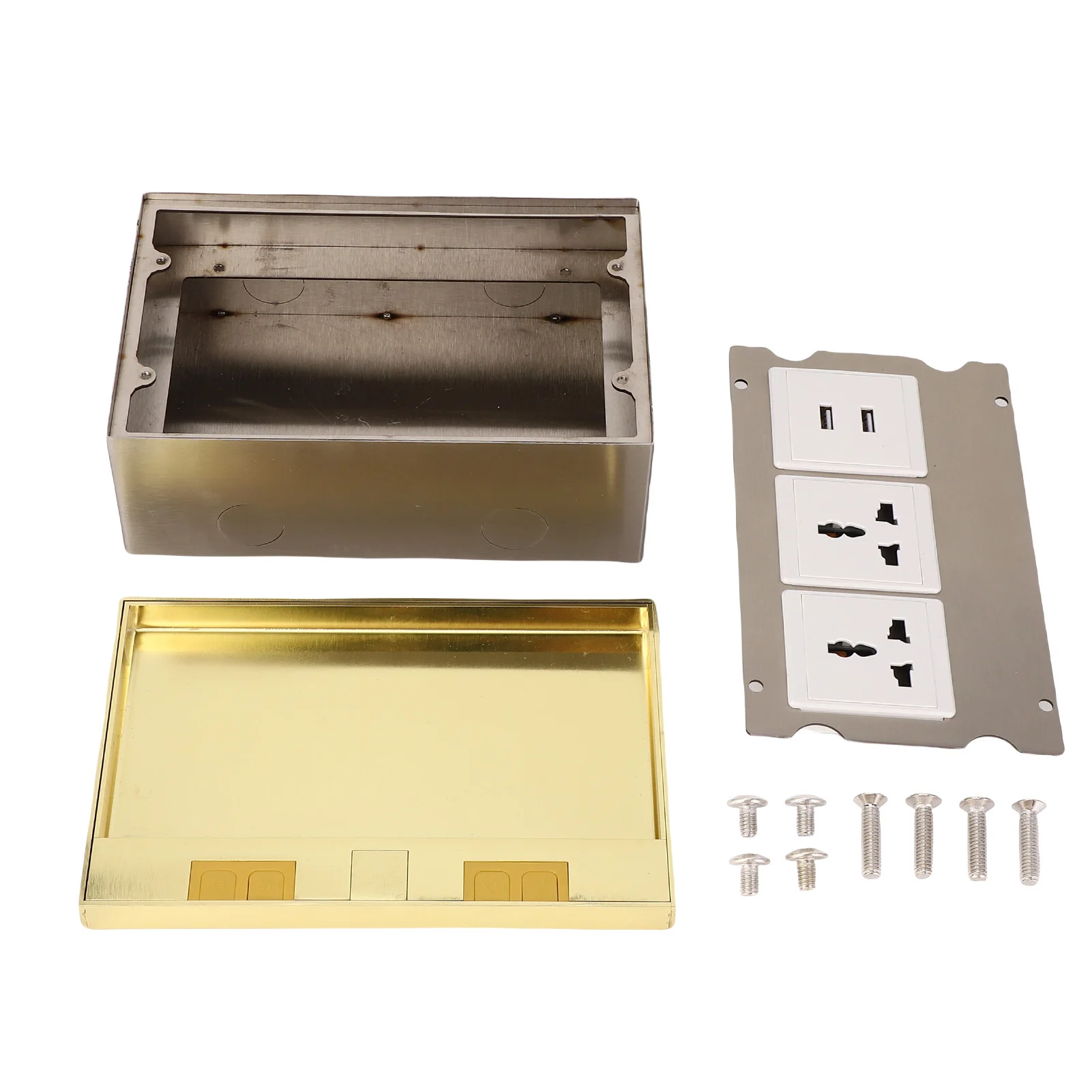 مقبس أرضي غائر 4000 وات غطاء 2 أوعية صندوق مخرج أرضي مجوف 16A 2 منافذ USB من الفولاذ المقاوم للصدأ PC للمكتب