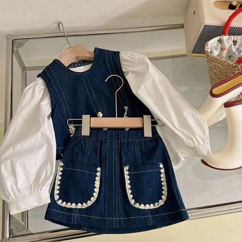 

Girls' Spring and Autumn Set 2025 New Style Children's Fashionable Girls' Vest Shirt Short Skirt 3-Piece Set
