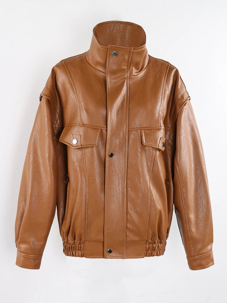 ジャケット・アウター NUTEMPEROR PU LEATHER COAT Nerazzurri Spring Autumn Oversized Cool Windproof Thick Black Pu