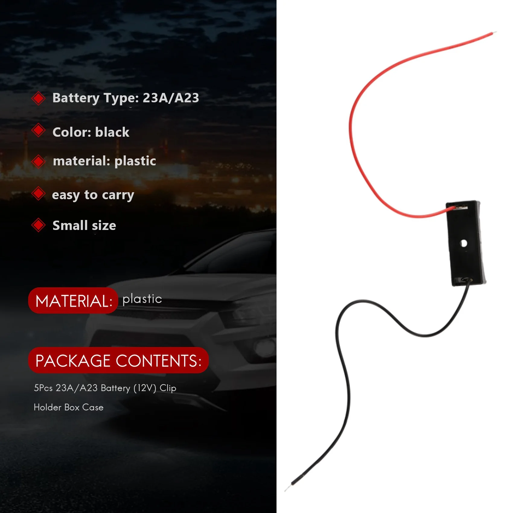 صندوق حامل مشبك أسود ، بطارية A23 ، 12 فولت ، 5 فولت