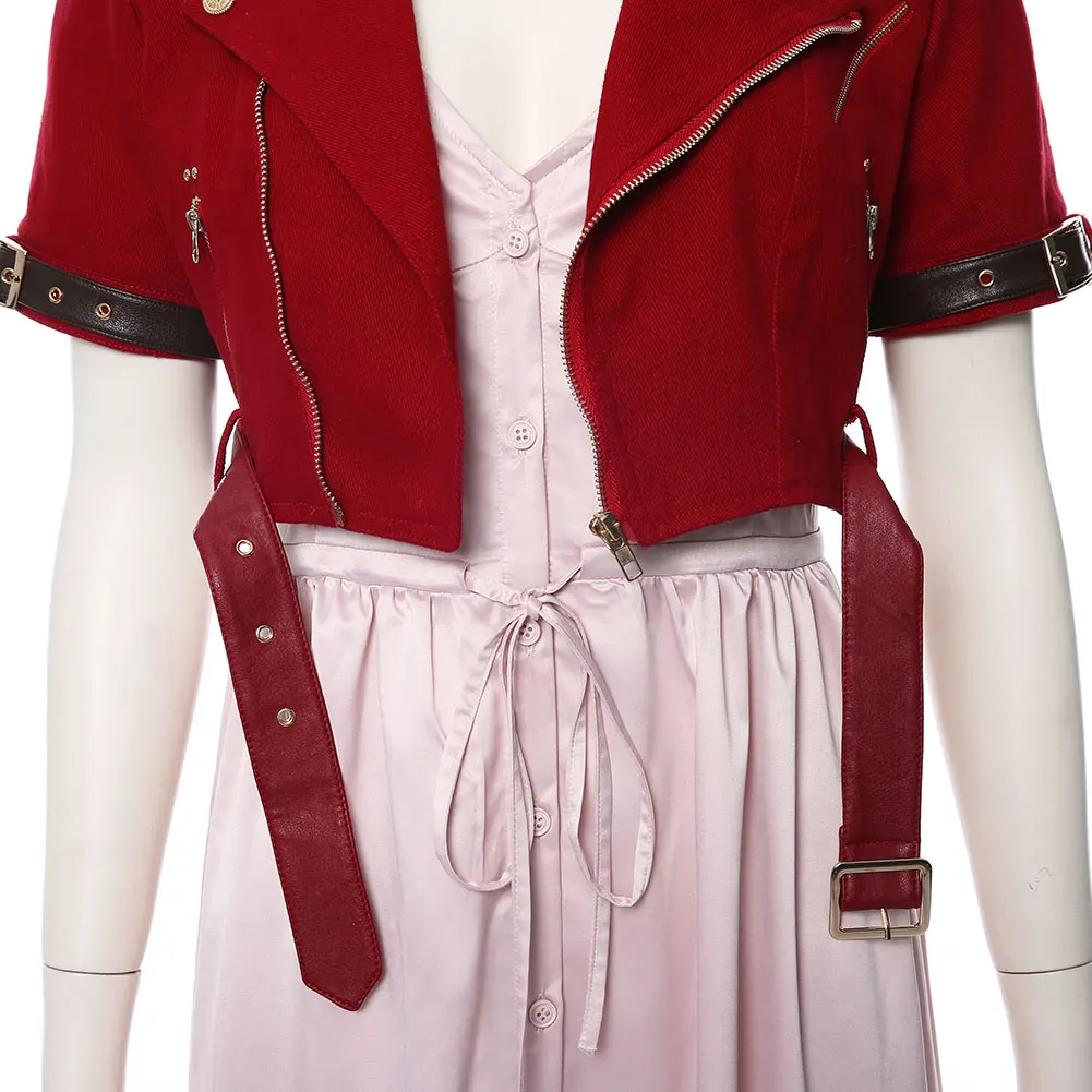 Aerith Cosplay Final Fantasy VII Cosplay Costume Disguise For Women Adult Jacket Dress Necklace Wig Halloween Carnival Suit