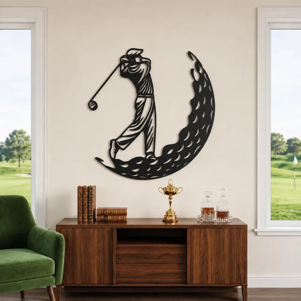 Golfer Swing Iron Wall Art Sports Metal Sculpture Golf Lover Living Room Indoor Outdoor Decor Gift Ornament