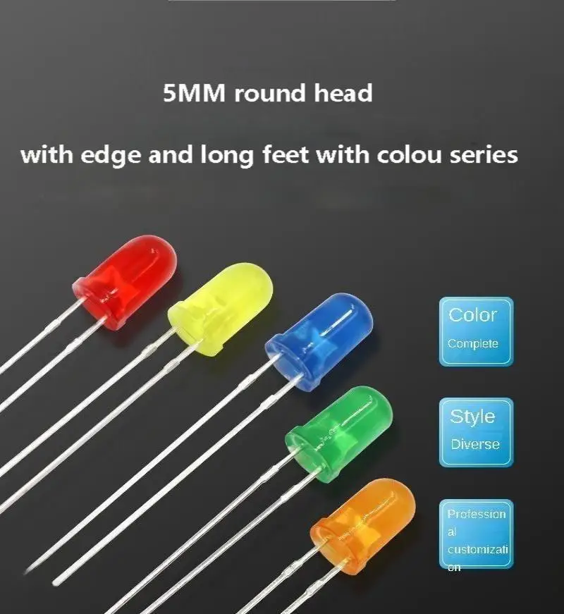 

100PCS 5mm Led Diode Super Bright Long feet with have edges Red Green Blue Yellow Orange Emerald Green DIY Electionic