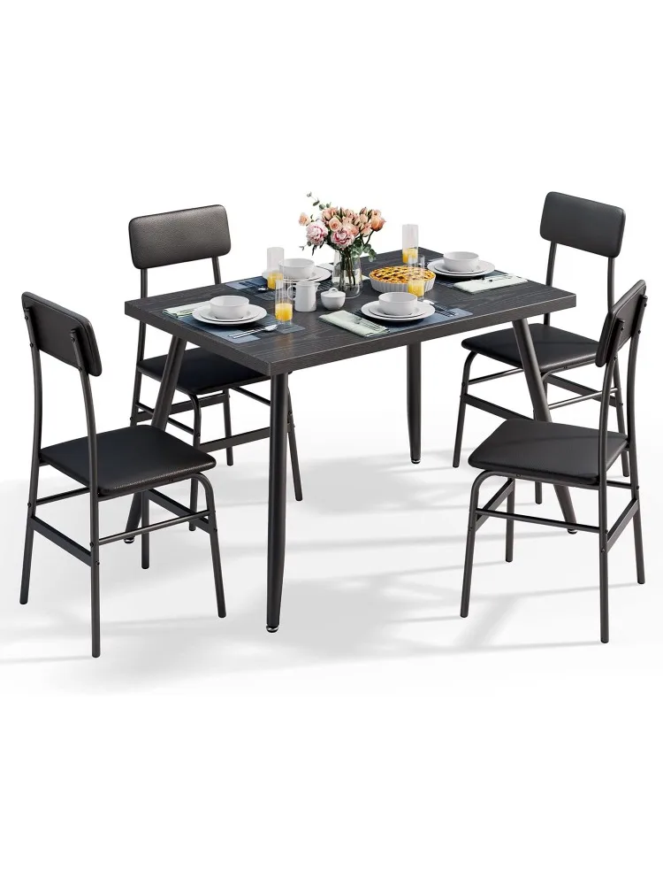 Dining Table Set for 4, Kitchen Table with 4 Chairs 5-Piece Dining Room Furniture Set with Metal Frame for Living Room Apartment