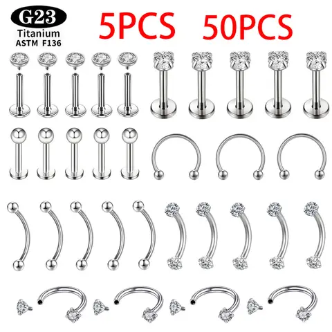 Piercing ASTM F136 Grade G23Titanium Wholesale Set lip Nose Stud Earring Eyebrow 16G Internally Threaded Septum Helix Cartilage