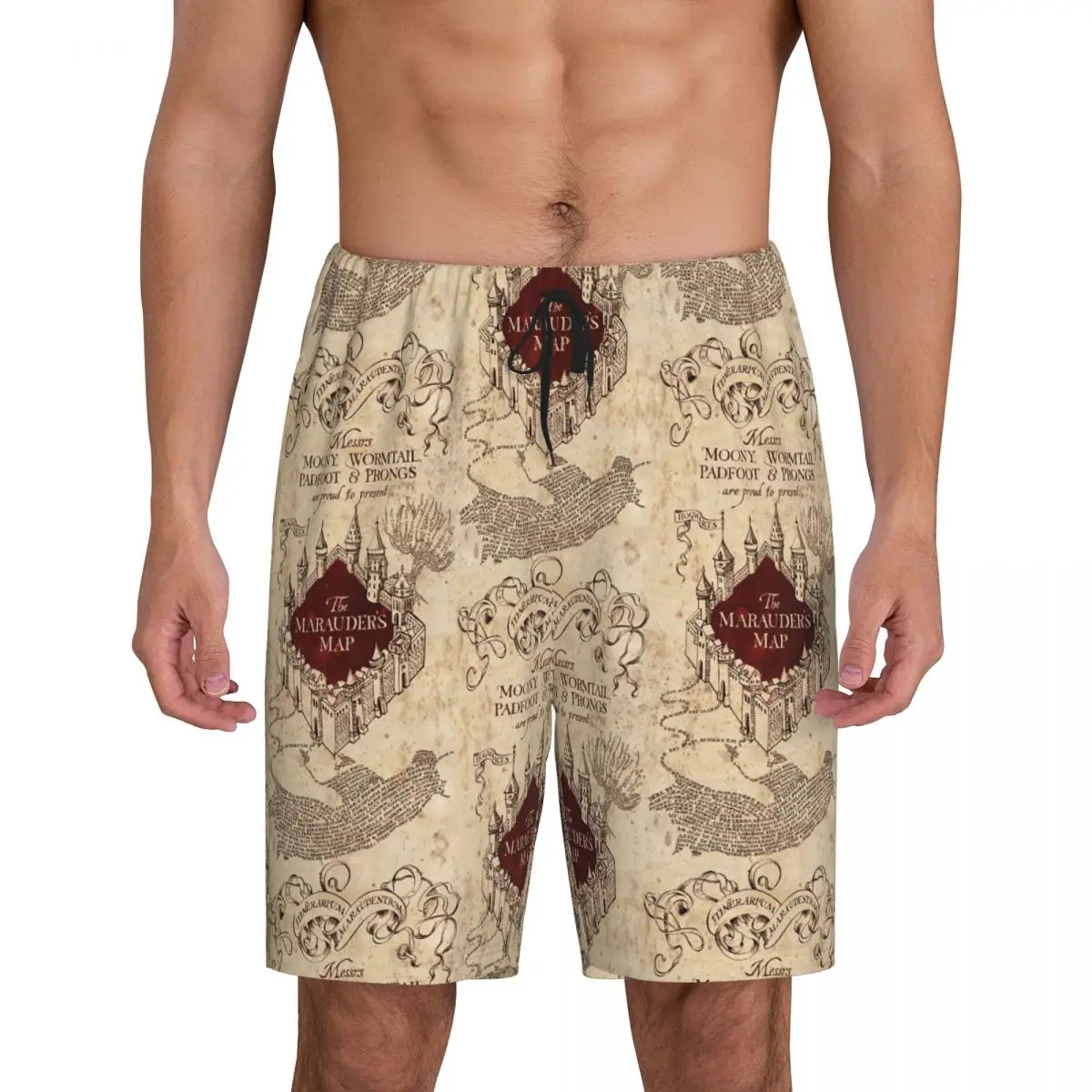 

Пижамные шорты Marauders Magic Map на заказ, мужская одежда для сна, эластичные шорты для сна с карманами