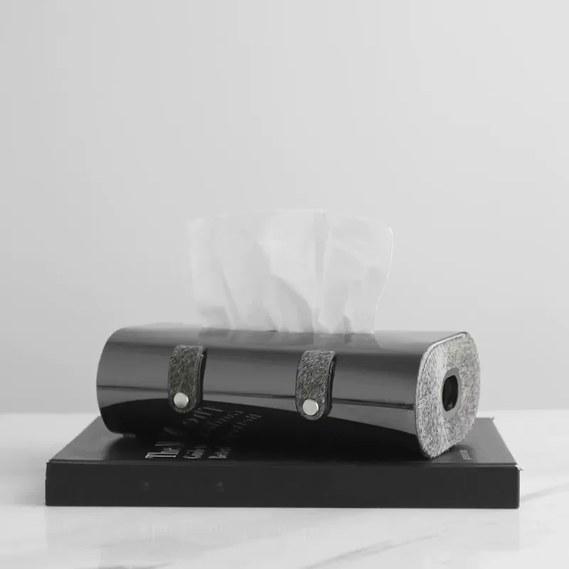 Luxury Gun Metal Stainless Steel Horsehair Tissue Box Creative Desktop Paper Holder for Hotel Home Restaurant Coffee Table