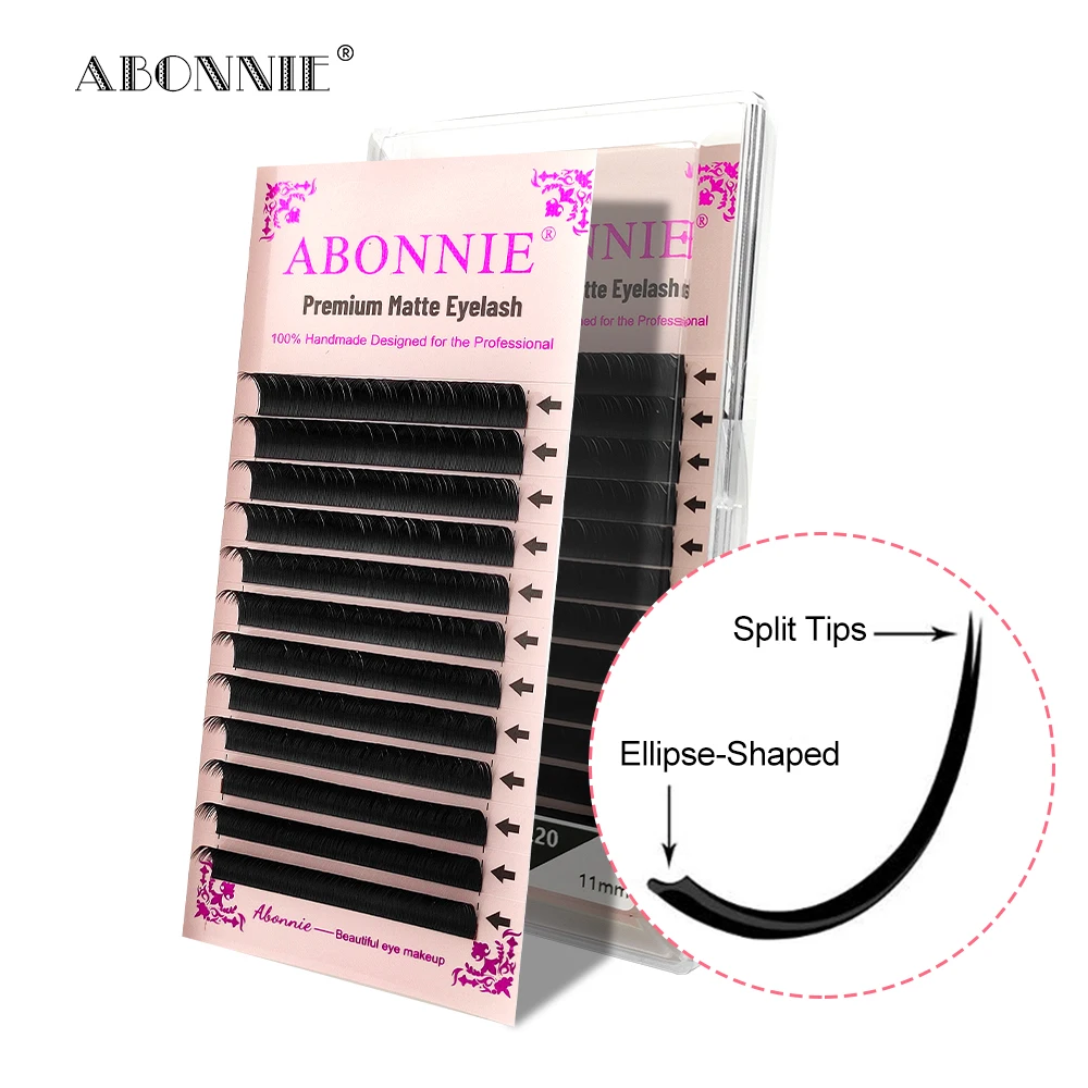 Abonnie Brown Colored Flat Eyelashes Extension Ultra Soft Ellipse Flat Lash Split Tips Lash Wire to Wire Ellipse Eyelashes