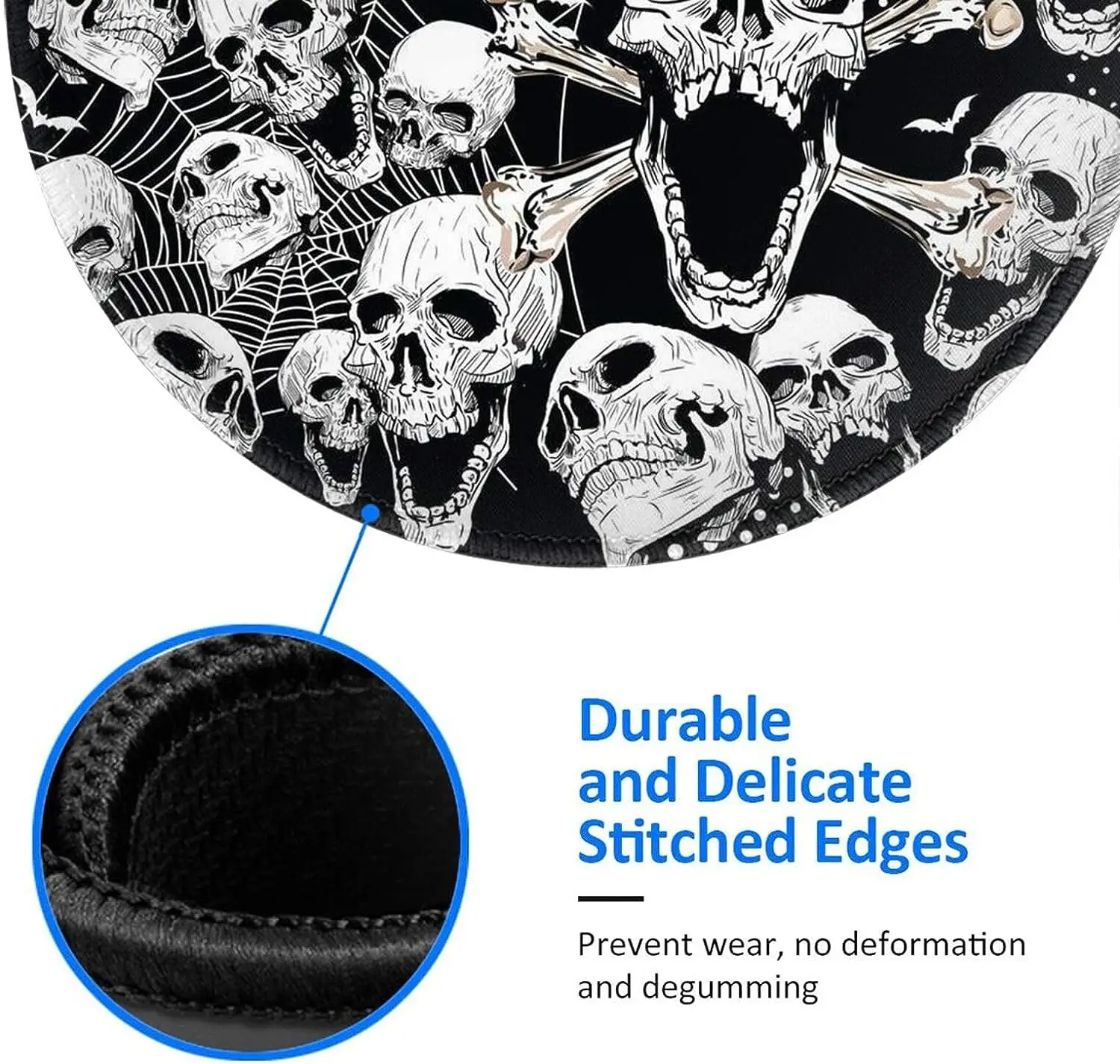 Impermeável Round Mouse Pad com crânio e sorriso Grim, borracha antiderrapante Mousepad, trabalho de escritório, presentes em casa, laptop, computador, 7,9x7,9 polegadas
