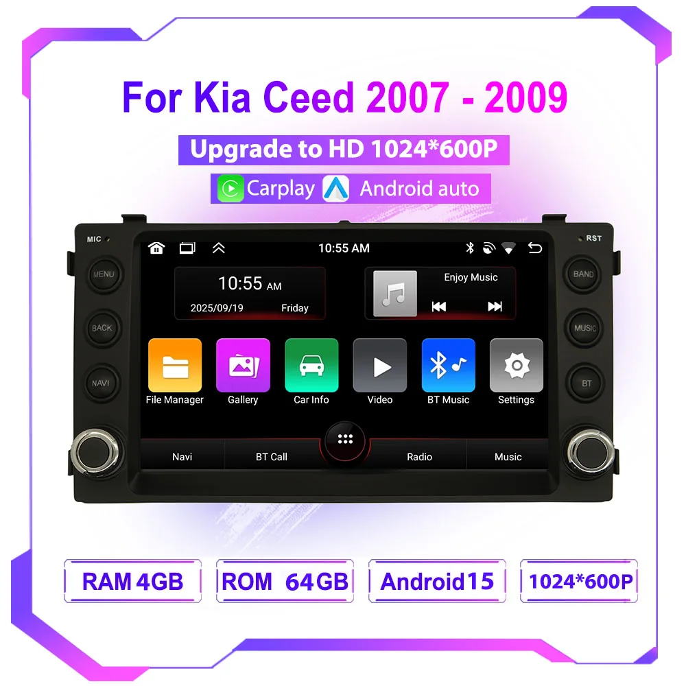 Android Auto Radio For KIA Ceed 2007 2008 2009 Multimedia Smart Player Wireless CarPlay Navigation GPS Stereo BT FM Mirror Link