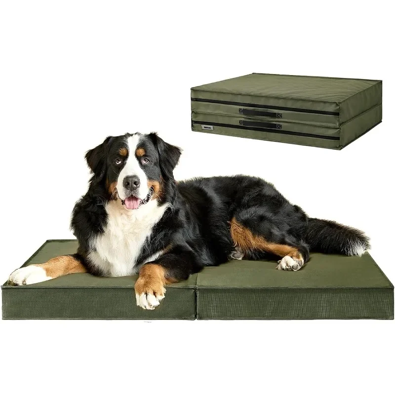 Collapsible Waterproof Dog Bed for Oversized Dogs - Outdoor Orthopedic Dog Bed with Washable Removable Lid with Handle