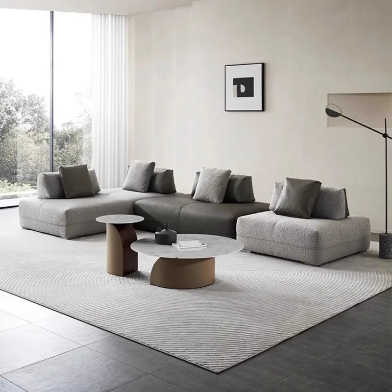Modern Simple Living Room Straight Row Large Apartment Fabric Backer Sofa Module Movable Backrest Down Fabric Sofa