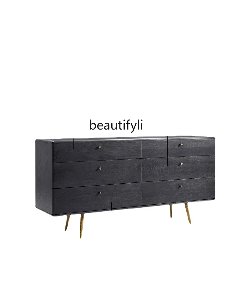 

Nordic Storage Cabinet Vintage Solid Wood Black Chest of Drawers Light Luxury Bedroom Simple Kitchen Locker Sideboard Cabinet