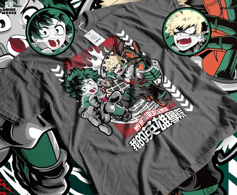 Dynamic Hero Duo Unisex T-shirt - Japanese Anime Design, Manga Art, Action Graphic Tee, Heroic Characters, Superhero Style Appar