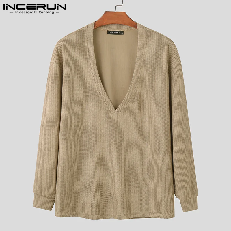 Y-INCERUN-Pulls Bergame à col en V profond pour hommes, Style simple décontracté, Mode masculine, Solide, All-match, Pulls à manches longues, S-5XL, 2024