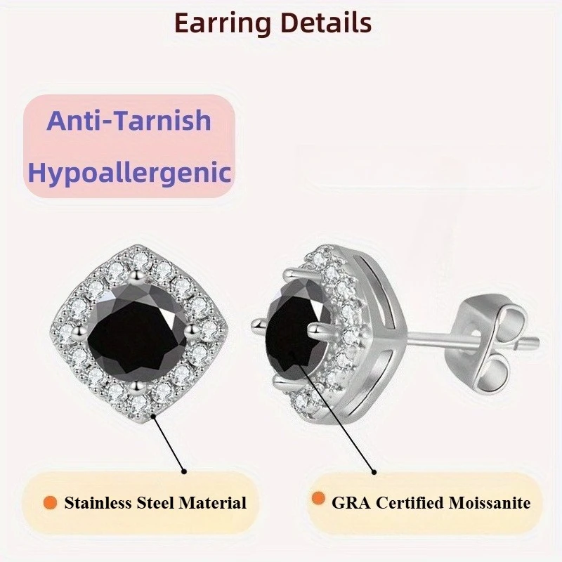

A Pair 0.5/2Carat GRA Synthetic Black Moissanite Earrings, Stud Earrings, Earrings for Men, Jewelry for Men.