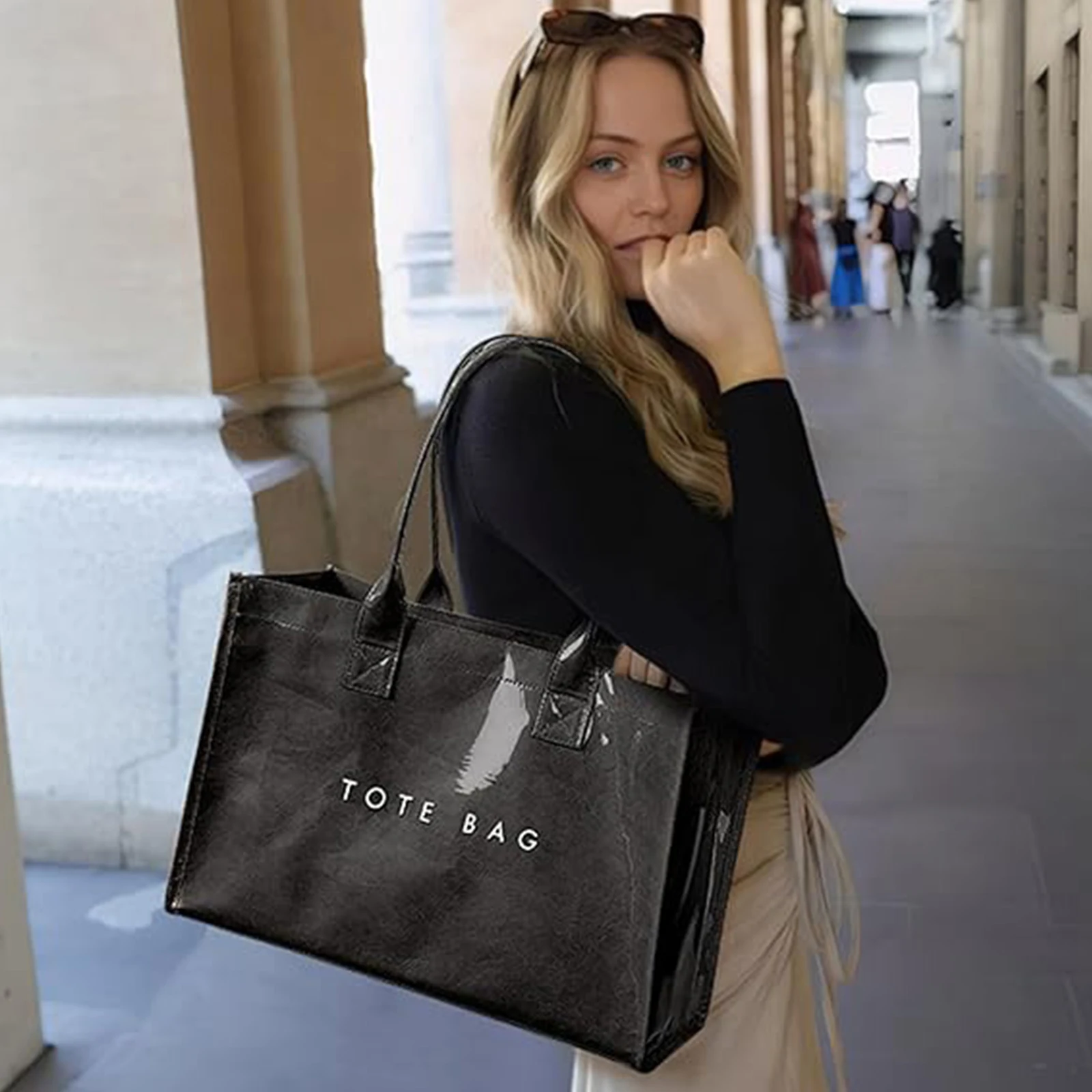 

PVC All-Match Shoulder Bag Large Capacity Casual Tote Bag Waterproof Transparent Shell Women Shopping Work Date Travel Handbag