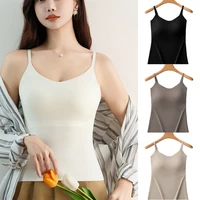 Débardeur long femme tendance à col en V, dos élégant, avec soutien-gorge intégré et bonnets fixes, pour l'été, à porter seul ou en sous-vêtement 2