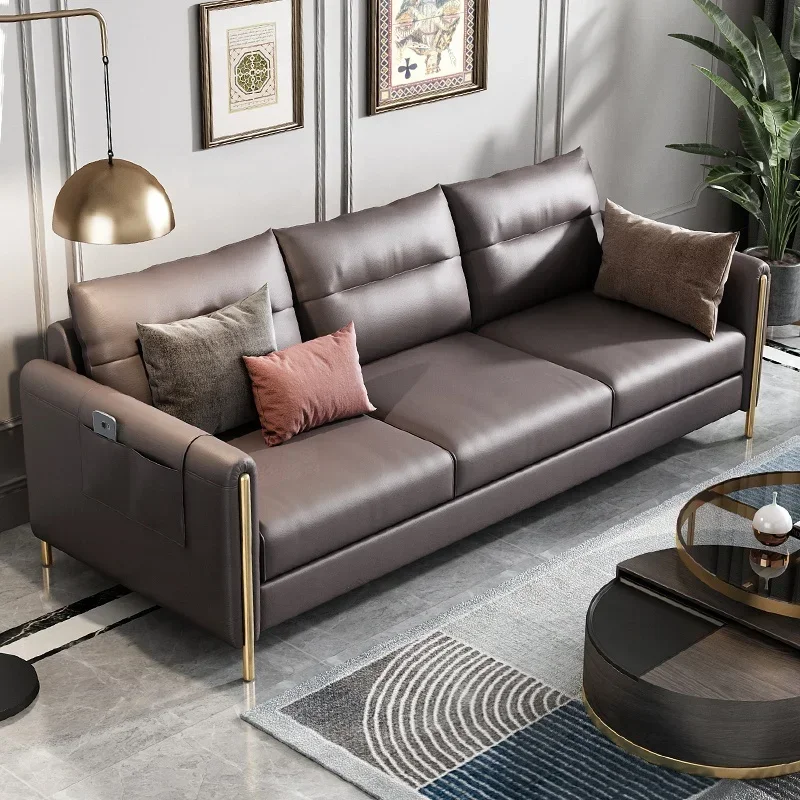 

for Luxury High Quality Three Seaters Metal Legs Living Room Furniture Leisure Leather Sectional Sofa