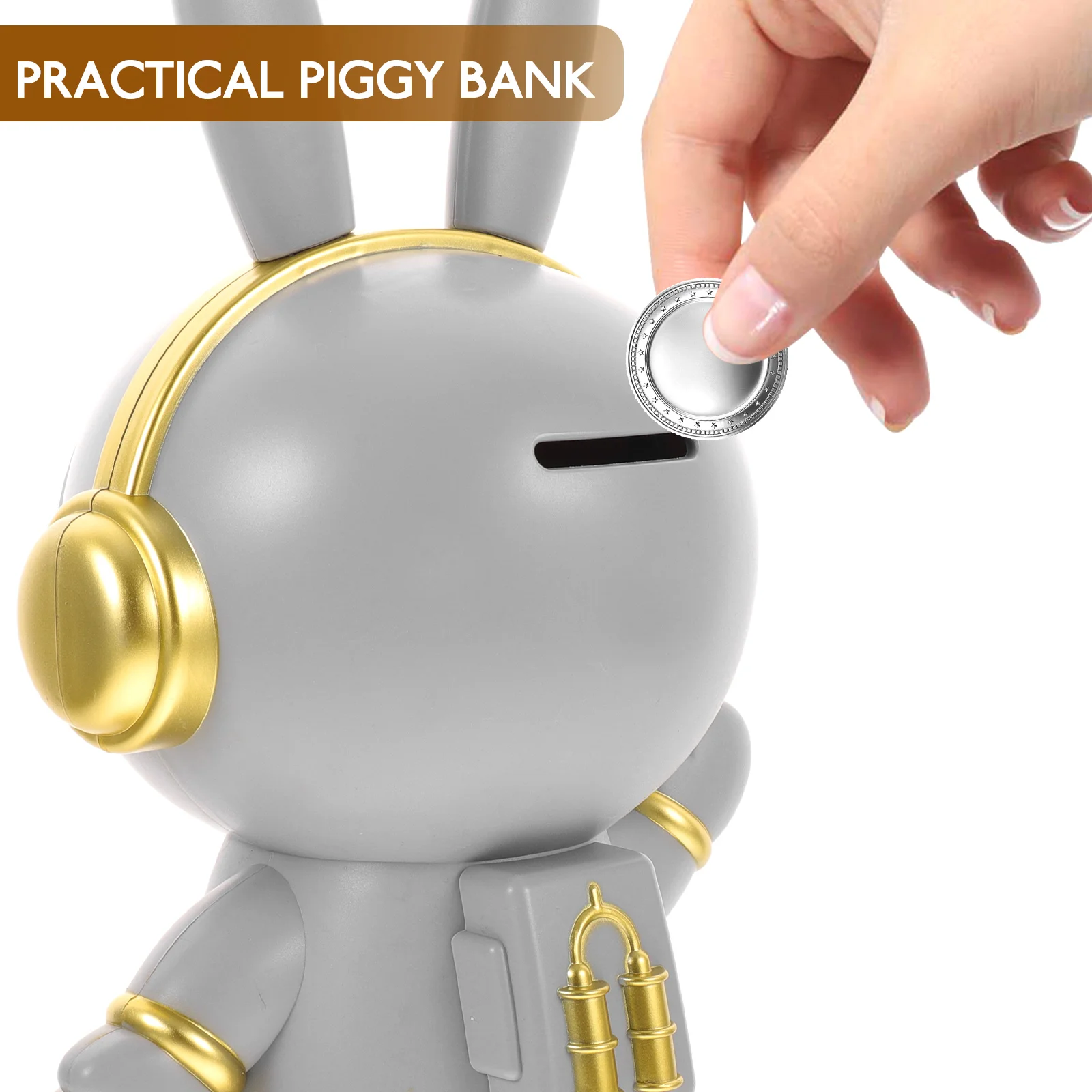 

Piggy Bank Space Rabbit for Girls Bunny Statue Coin Banks Grey Decor Child
