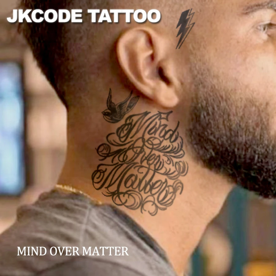 Waterproof hand tattoo for men - street graffiti - MIND OVER MATTER - letter tattoo - street graffiti style tattoo for hands and fingers - casual cool men's hand, neck, and head tattoo - long-lasting waterproof for 15 days