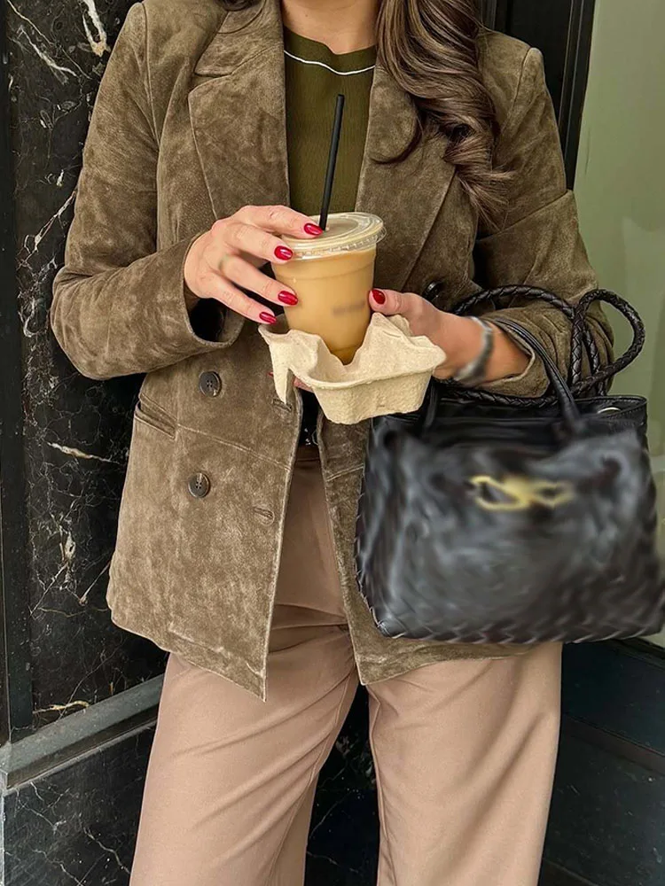 

HH Female New Fashion Casual Loose Coats Women Autumn Jackets Solid Turn-Down Collar Long Sleeve Pockets Double Breasted