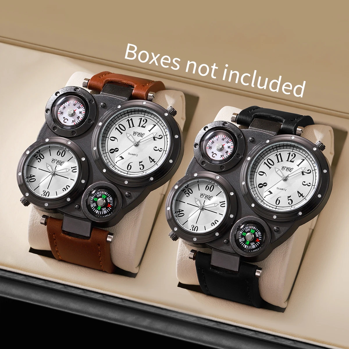 

2 шт./компл., роскошные мужские кварцевые часы с большим циферблатом, повседневные наручные часы с кожаным ремешком, спортивные часы для мужчин, часы (без коробки)
