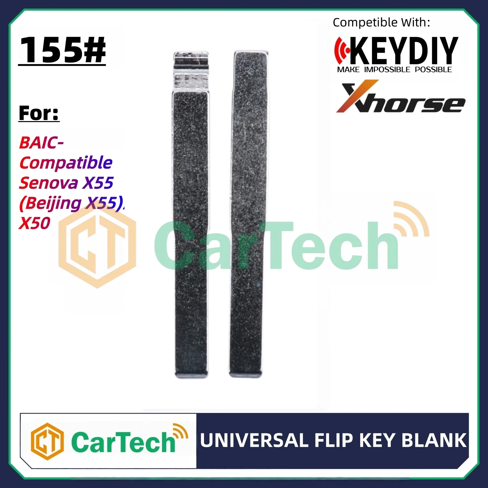 Cartech 155# Uncut Flip Blank Key Blade for KEYDIY KD XHORSE VVDI Universal Remote Fit BAIC-Compatible Senova X55