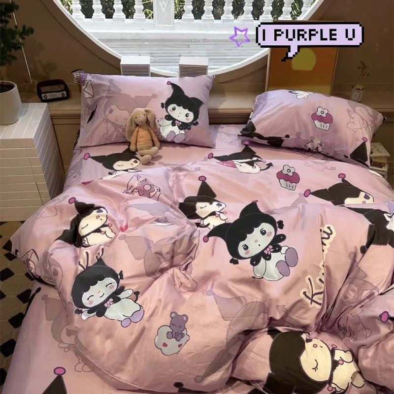 Hello Kitty washed cotton bedding 4-piece set cartoon girl heart dormitory bed sheet duvet set 4-piece bedding set