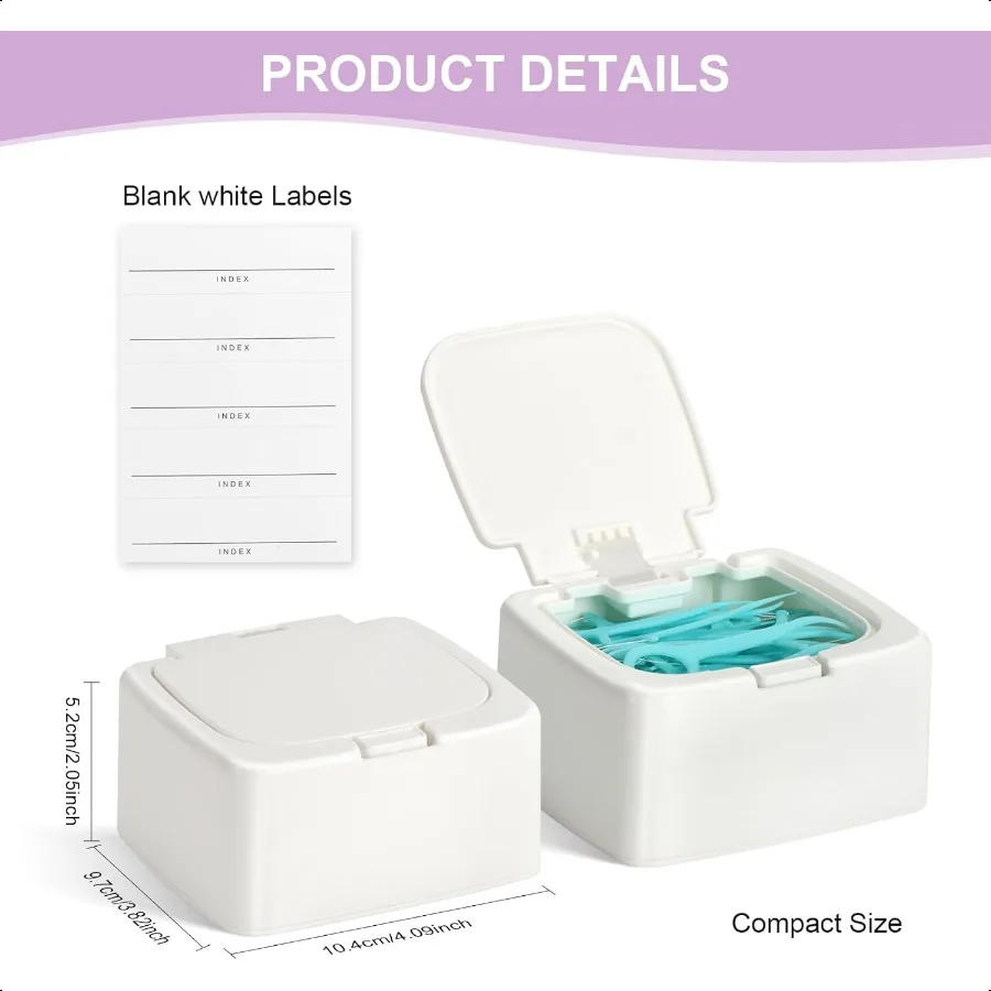 2Packs Refillable Pr Flip Floss Sticks Holder Reusable Floss Pick Case For Cotton Swabs Balls Pads Qtip Square Storage Box For