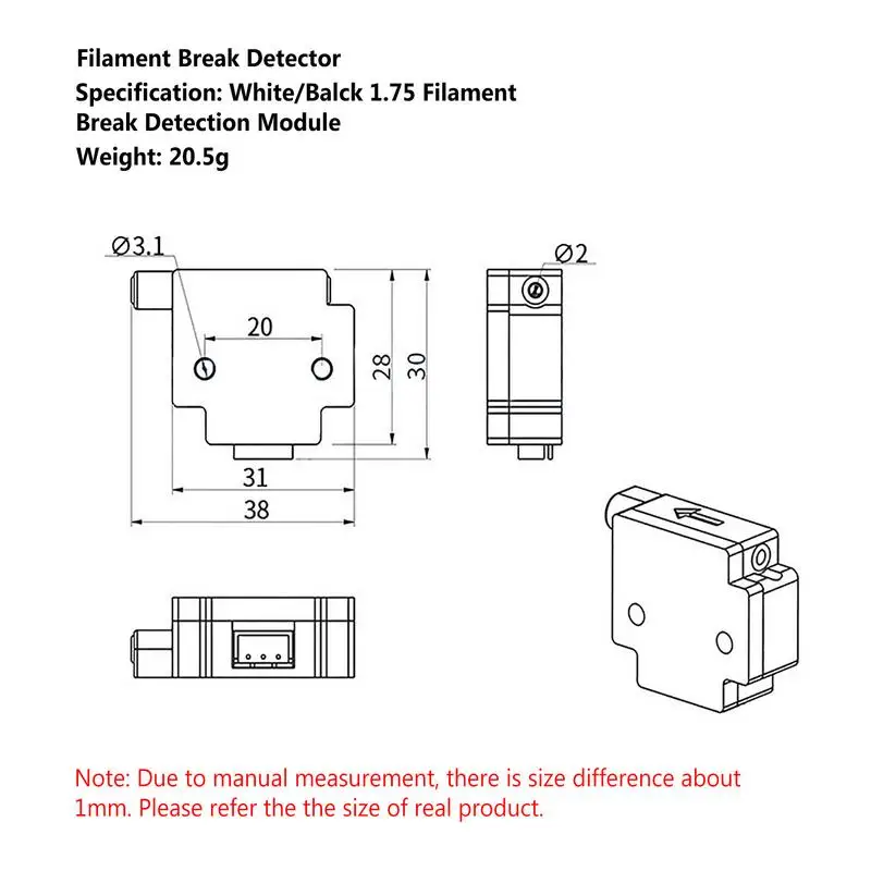 1.75mm 3D Printer Part Smart Filament Sensor Filament Break Detection Module For Ender 3 Material Runout Detection 3D Printer