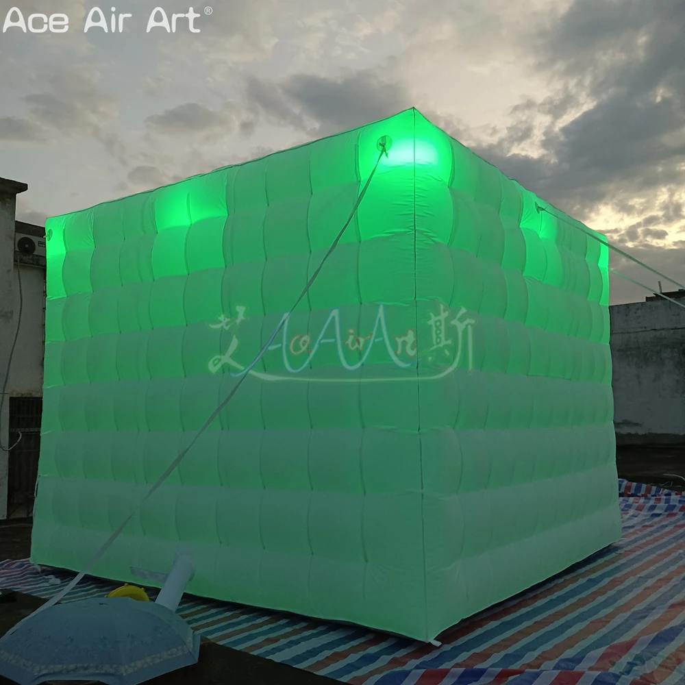 4x4mx3.2mH Durable Inflatable Cube Tent with LED Lights for Party or Event