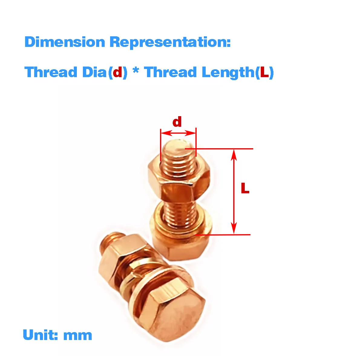 Red Copper Outer Hexagonal Screw Nut Flat Washer Set / Electrolytic Bolt M3-m8