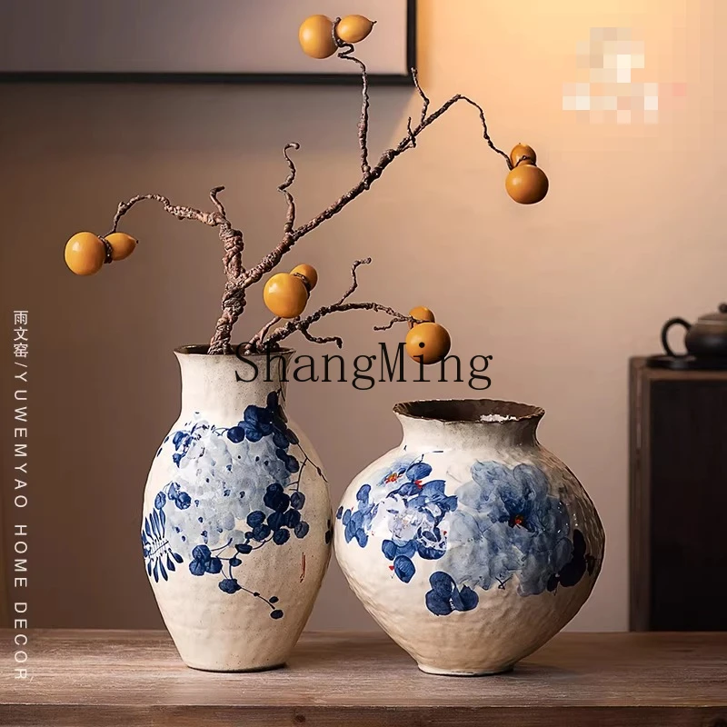 FG  blue and white porcelain ceramic vase living room flower arrangement antique style home countertop classical flower ware