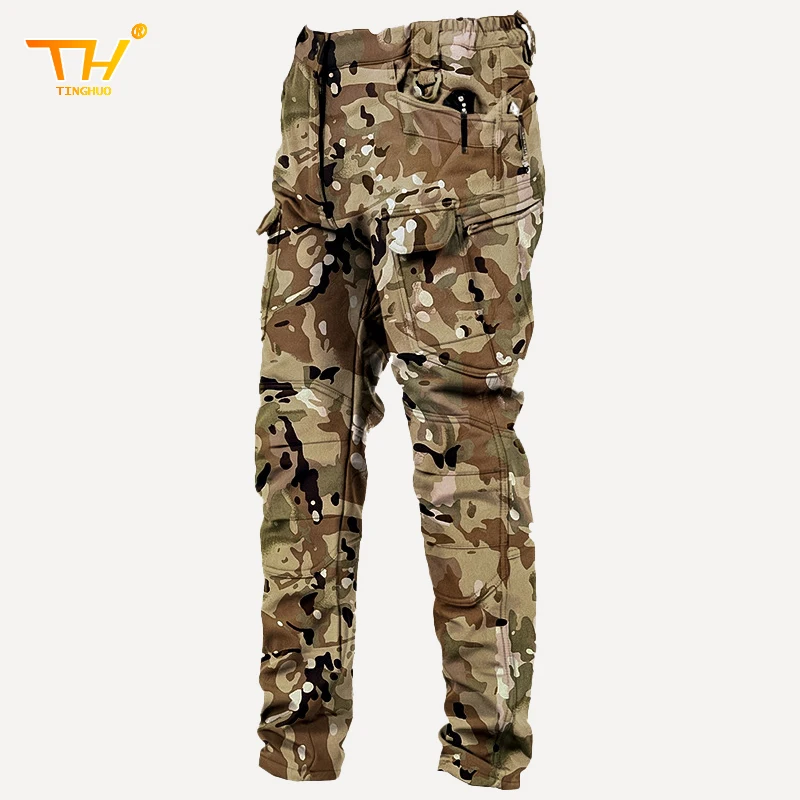 

TINGHUO Men's Cargo Pants IX7 Camouflage Trousers Soft Shell Pants Outdoor Tactics Warm Thicker Hiking Pants Man