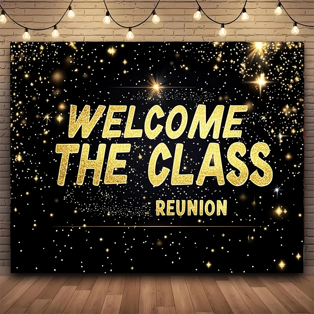 2D Flat 1pc Golden Class Reunion Backdrop - Polyester Photo Booth Banner For School Events & Celebrations Durable & Stylish Phot