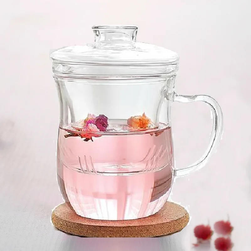 

High Borosilicate Glass Water Cup with Lid Flower Tea Cup Household Cup Drinking Water Office Tea Cup Filtered Tea Cup