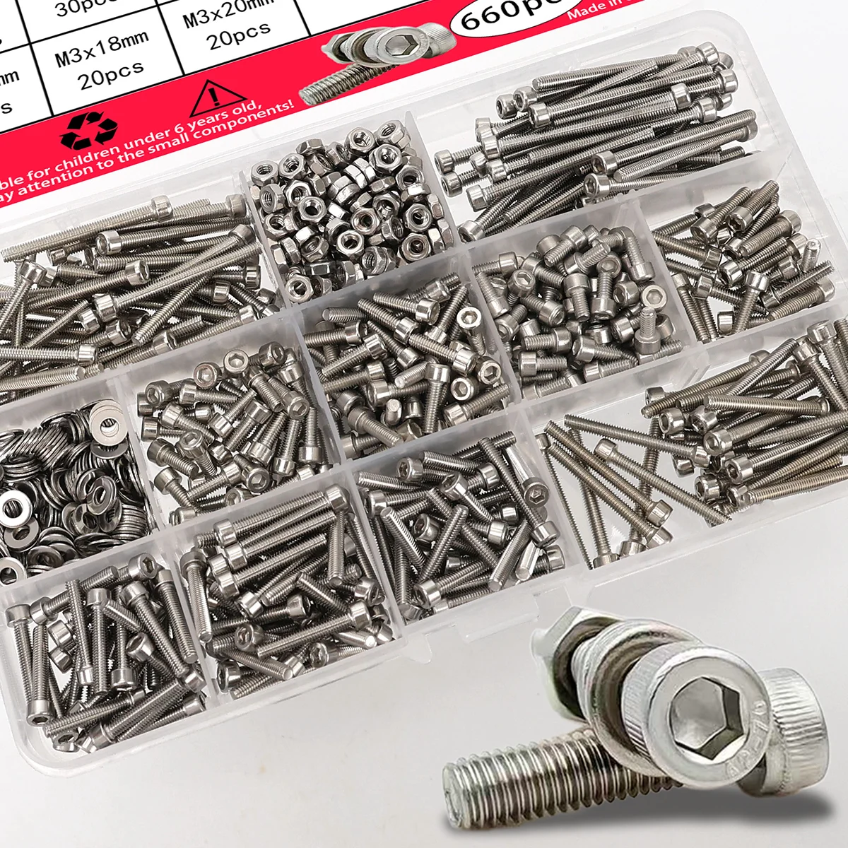 

Набор винтов M3 с шестигранной головкой из нержавеющей стали, 660 предметов — болты M3x6 мм-35 мм, гайки, шайбы для аппаратных проектов своими руками