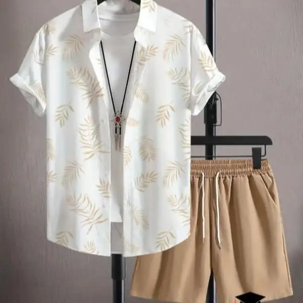 

Men's Casual Sportswear Set Large Size Tree Patterned Comfortable Seven Sve T-irt And orts Autumn Season Faion