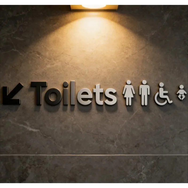 3D Acrylic Arrow Sign Self-Adhesive Directional Wall Plaque Sticker Decor for Business Office Shop Restaurant Hotel Home