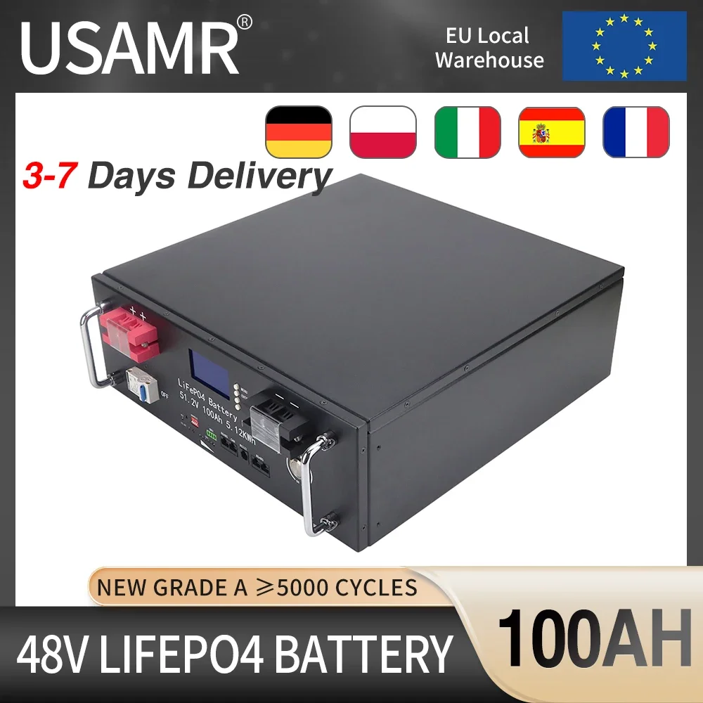 12V 48V 200Ah 150Ah 120Ah 100AH LiFePO4 Battery Built-in 100A BMS Lithium Iron Phosphate Cell 5000 Cycles For RV Golf Cart Solar