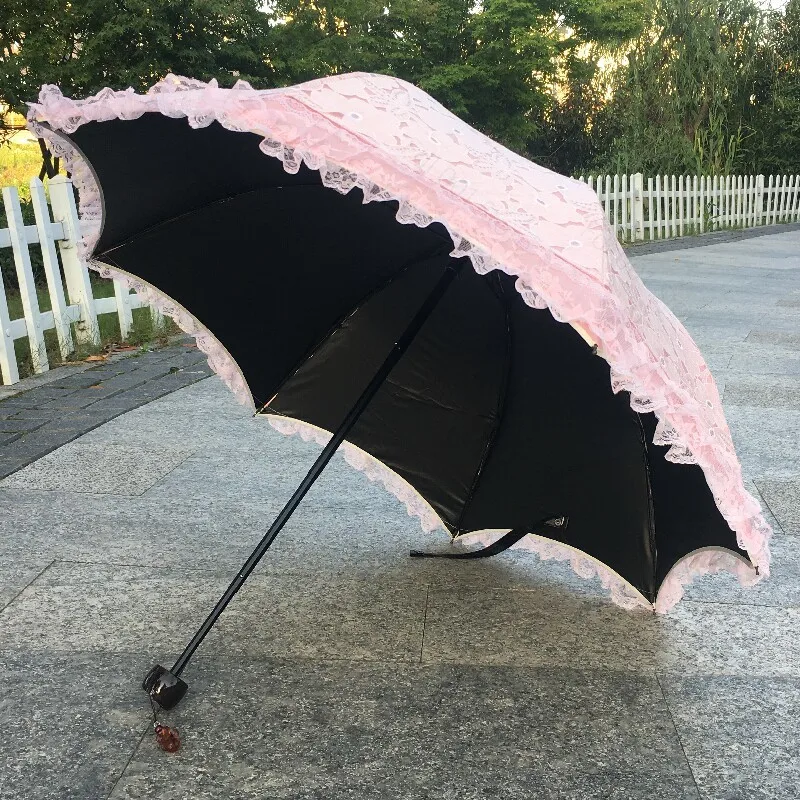 Pink Floral Lace Sun Umbrella for Women, UV Protection, Princess Style, Baby Baptism, Fashion