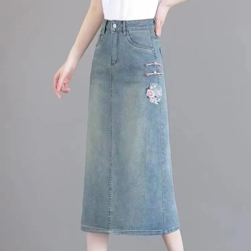 

High Waist Blue Female Jeans Skirts with Slit Harajuku Summer 2025 Aesthetic Clothing Trend Korean Fashion Women's Denim Skirt