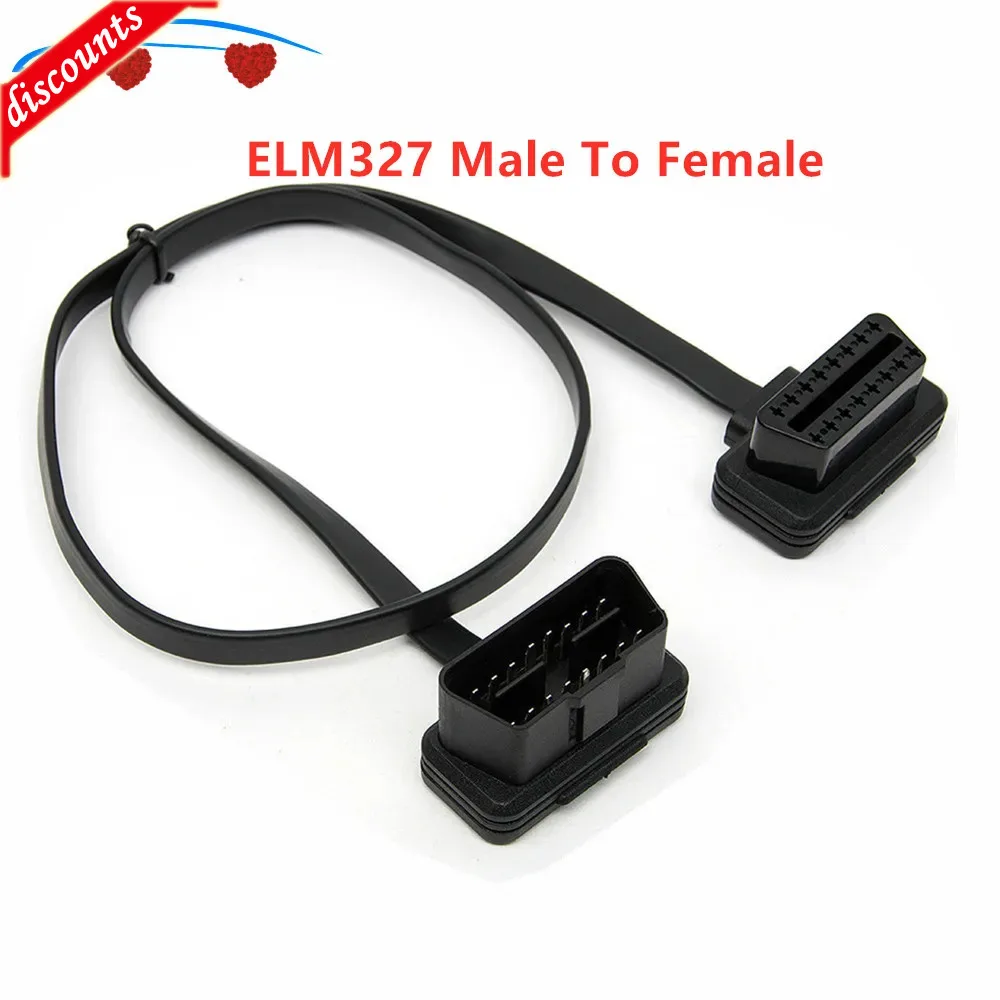 60CM Flat+Thin OBD2 16pin Cable ELM327 Male To Female Elbow Car Connector Adapter 16 Pin OBDII OBD-II OBD 2 OBD2 Extension Cable