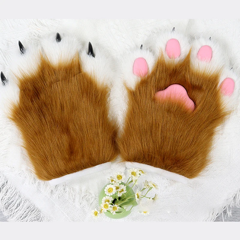 

Warm Faux Fur Plush Cat Claw Gloves for Adult - Fox Paws Mittens, Perfect Halloween Cosplay Costume Accessories, Soft & Durable